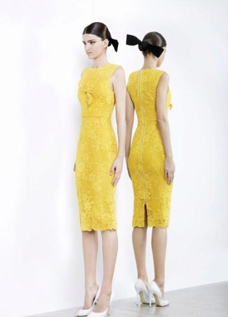 Yellow lace evening dress