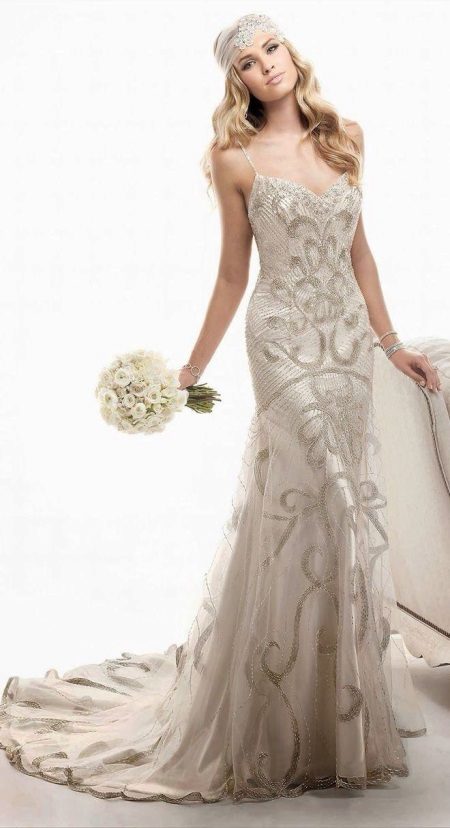 Ретро дантелена русалка сватбена рокля