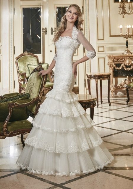 Mermaid Wedding Lace Dress with Tiered Skirt