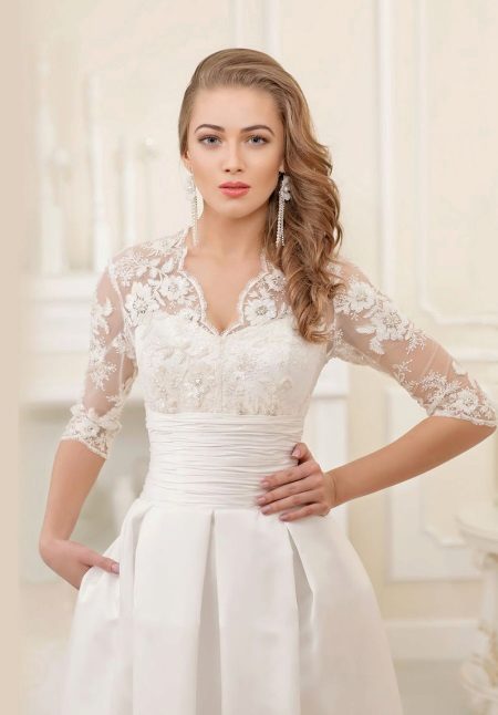 Wedding dress with lace top and a belt