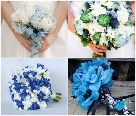 Puokštės mėlynai vestuvių suknelei