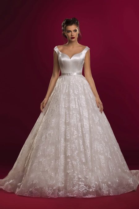 Wedding dress with lace skirt