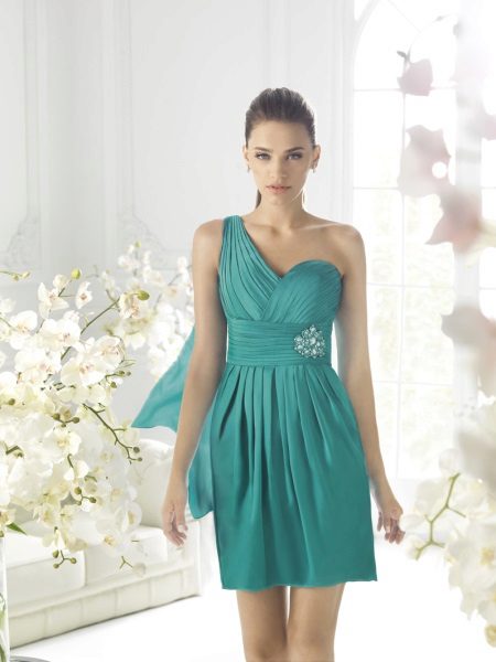 שמלת ערב קצרה בצבע טורקיז