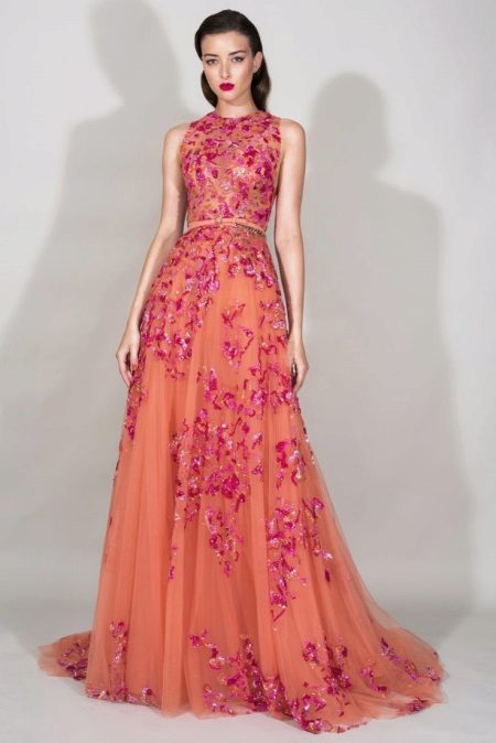 Оранжева рокля с розово