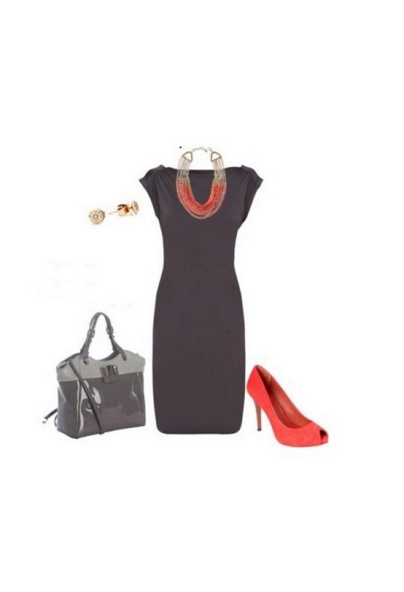 Gray dress with coral shoes