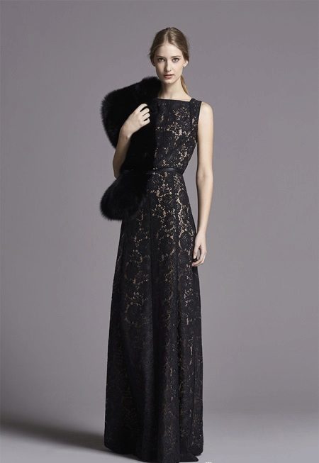 „Chanel“ nėrinių suknelė su kailiu