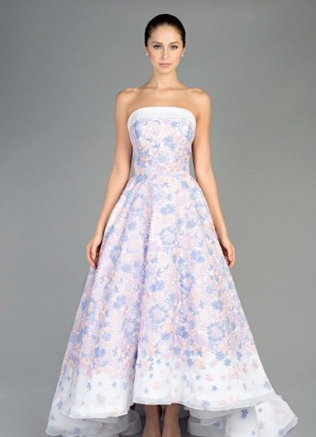 A-line floral εκτύπωση φόρεμα σύντομο εμπρός μακρύ πίσω