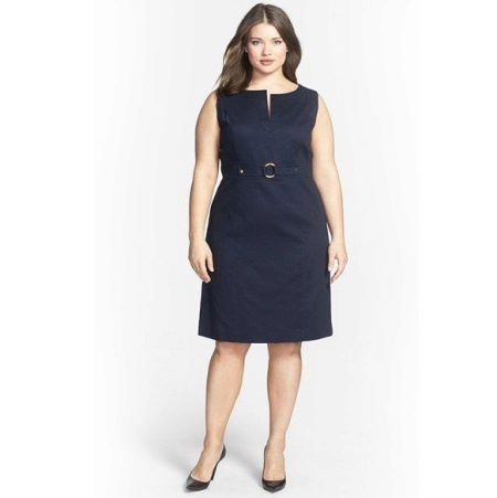 Black dress in a business style for women with an apple figure