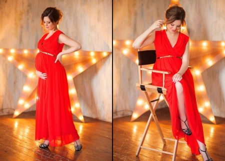 Vestido vermelho para sessão de fotos de mulheres grávidas