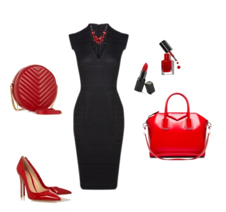 Червени аксесоари за черна рокля