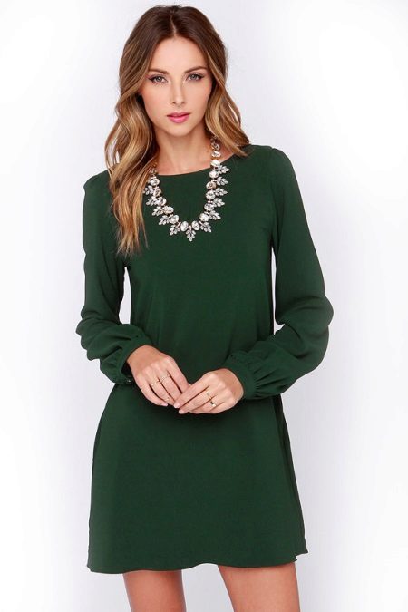 Tamsiai žalia kasdieninė suknelė
