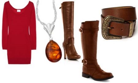 Brown Accessories for a Red Sheath Dress