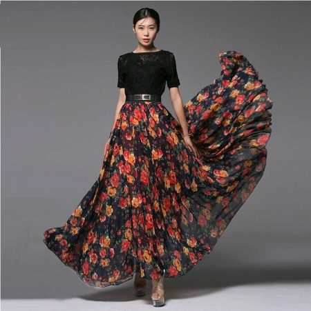 skirt musim luruh panjang dengan cetakan bunga