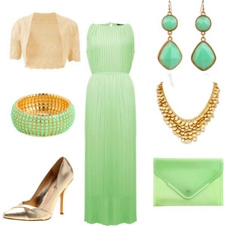 إكسسوارات فستان سهرة أخضر فاتح
