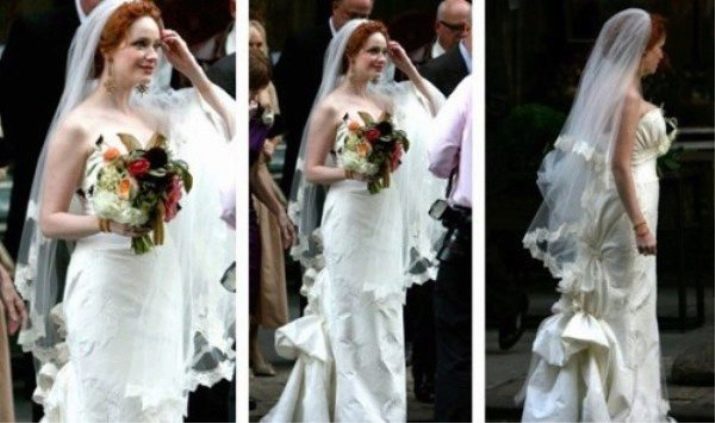 Christina Hendricks kāzu kleita atpakaļskatā
